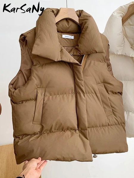 Coletes femininas branco quente inverno colete para mulheres curto grosso sem mangas jaquetas para baixo algodão acolchoado puffer acolchoado outwear 2024