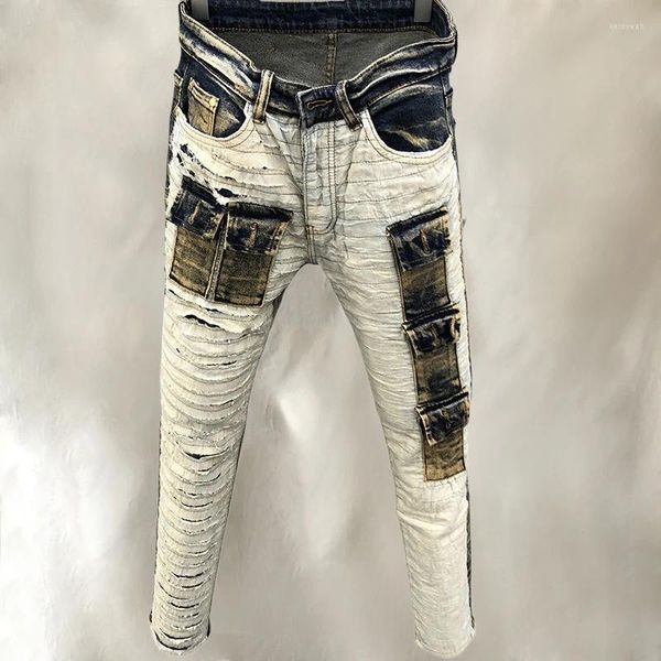 Jeans da uomo Moda Beggar Denim Pantaloni Bootcut lavato di alta qualità per uomo Vintage Vaqueros Hombre Street Hip Hop
