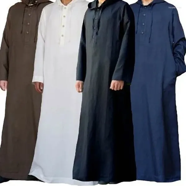 Abbigliamento etnico Uomo musulmano Arabia Saudita Manica lunga Thobe Moda Camicia in cotone da uomo semplice Top a vestaglia