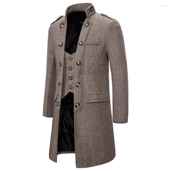 Herren-Trenchcoats, Retro-Stil, einreihiger Wollmantel, lässiger Mantel mit Weste für Herbst und Winter
