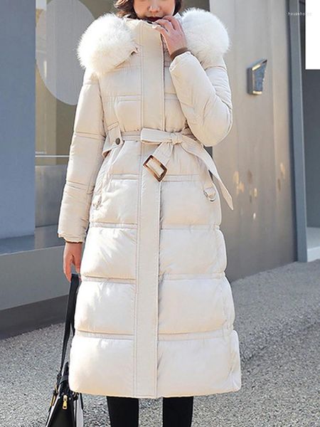 Frauen Trenchcoats Parka Frauen Winter 2024 Jacke In Schwere Haar Lange Kultivieren Moral Gürtel Unten Weibliche Mantel 8603