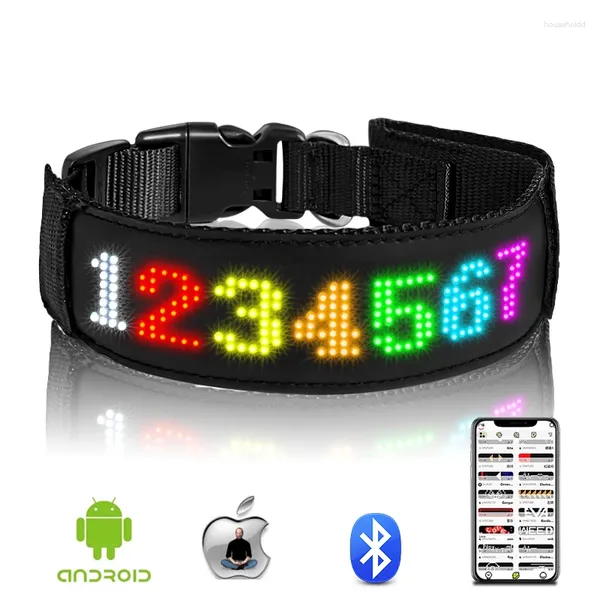 Coleiras de cachorro RGB Color LED Collar com rolagem de tela programável Animações de texto personalizadas Recarregável Animal de estimação brilhante