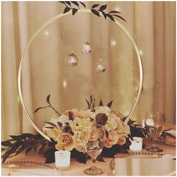 Flores decorativas grinaldas 10-40cm grinalda de casamento ouro ferro metal anel noiva handheld guirlanda decoração de páscoa flor artificial rack pa dhglr