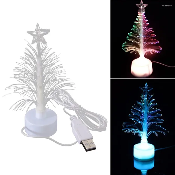 Decorações de natal árvore iluminada conexão usb led óptica natal multi cores mudando luz da noite para casa decoração de compras