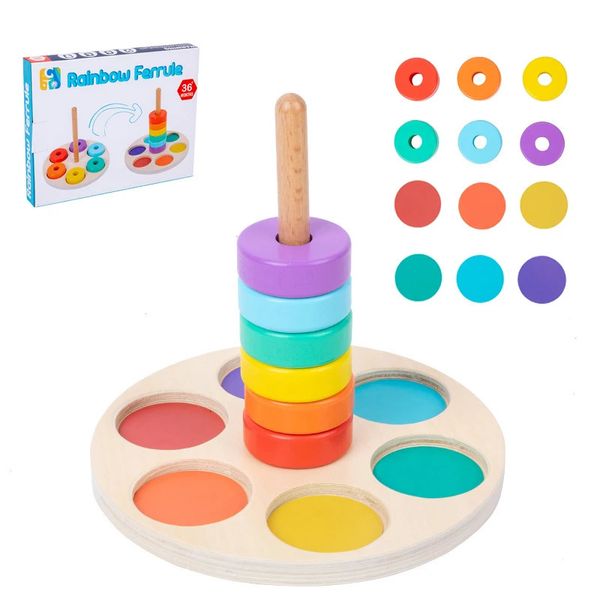 Crianças montessori arco-íris blocos de madeira brinquedo cor forma correspondência empilhamento jogo brinquedo educativo para criança treinamento motor fino 240124