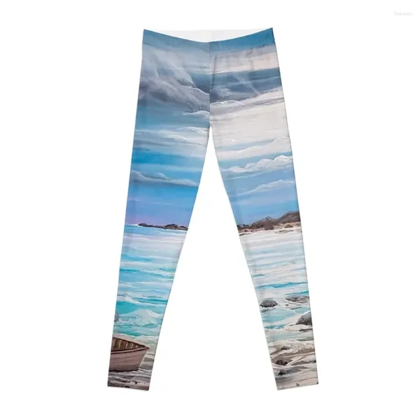 Pantaloni attivi Rema in barca e faro Scena oceanica Dipinto originale di Vicki Alder Leggings per fitness Sport Legging da donna