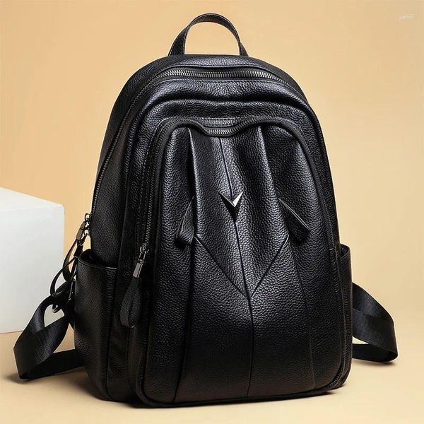 Schultaschen Luxus Designer Leder Rucksack 27 14 35 cm Retro College-Stil Große Kapazität Einfarbig Damentasche