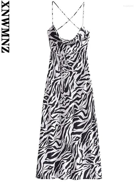 Casual Dresses XNWMNZ Robe Sexy Frauen 2024 Mode Zebra Gedruckt Sommer Midi Langes Kleid Vintage Backless Dünne Träger Weibliche Vestidos