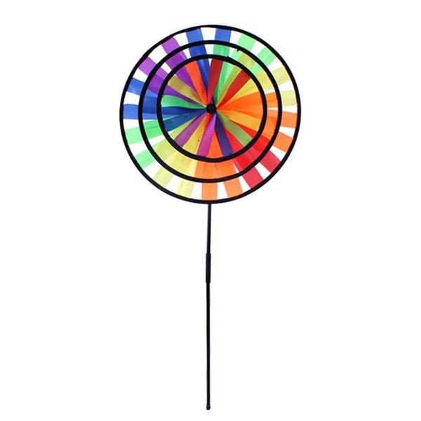 Decorações de jardim 36cm Colorf Rainbow Triple Wheel Wind Spinner Windmill Brinquedos Quintal Garden Decor T6P5 Drop Delivery Home Garden Patio, Dh5Fw