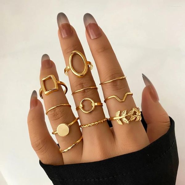 Anéis de cluster vintage cor de ouro geométrico oco metal junta para mulheres boêmio minimalista anel de dedo jóias tendência conjunto presente