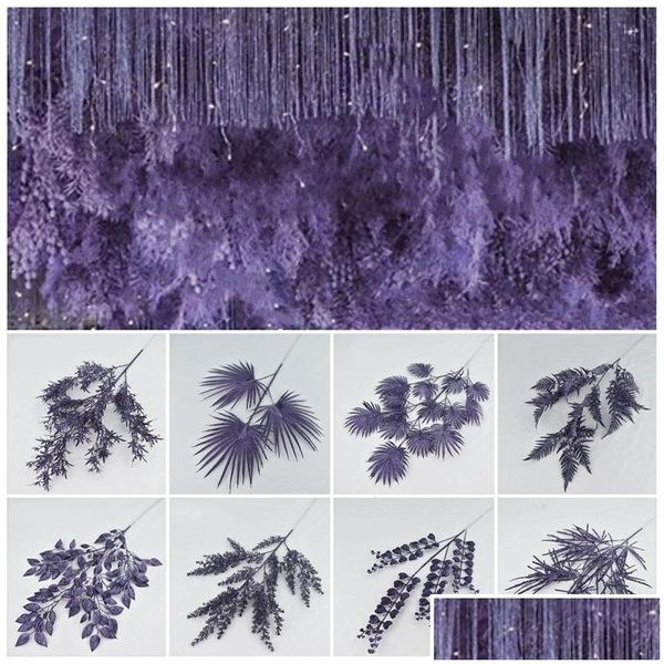 Flores decorativas grinaldas casamentos centrais decoração flores artificiais decoração de casamento azul escuro roxo vários estilos samambaia gr dhk3l