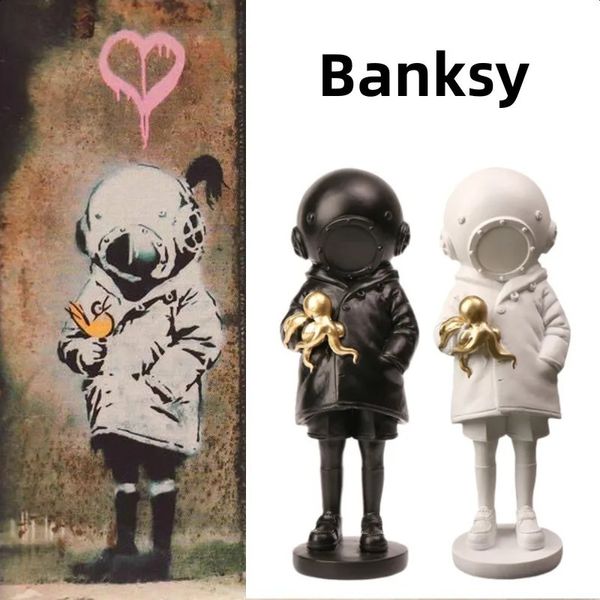 Banksy mergulhador do mar profundo estátua rua artístico mergulhador meninas escultura resina polvo meninas estatuetas ornamentos de mesa decoração para casa 240202