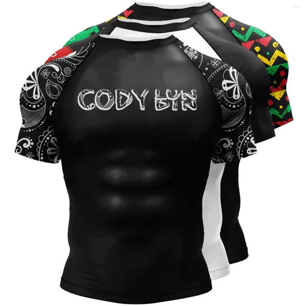 Magliette da uomo personalizzate Cody Lundin Man Skinny Poliestere Fighting BJJ Jiu Jitsu Rashguard Tees Manica corta Stampa Compression Training