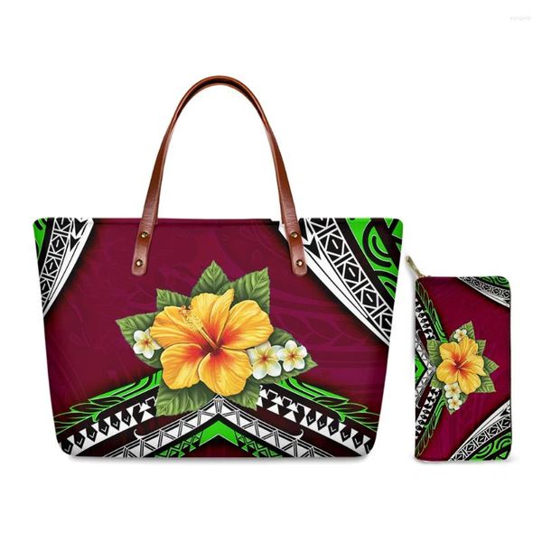 Borse da sera Totes Borsa da donna e portafoglio Set Fiore tropicale hawaiano modello polinesiano Borsa a mano di lusso alla moda da spalla da donna