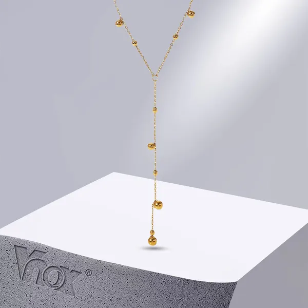 Ketten Vnox Sexy Y-Halsketten für Frauen vergoldete Kugeln Perlen Charm Rosenkranz minimalistisches Halsband