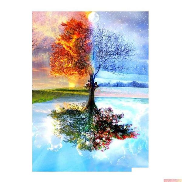 Pittura diamante 5D Diamond Painting Set Kit albero delle quattro stagioni Fl Immagini Artigianato d'arte per la casa Consegna a domicilio Drop Delivery Home Garden Arts, Cra Dhj5R