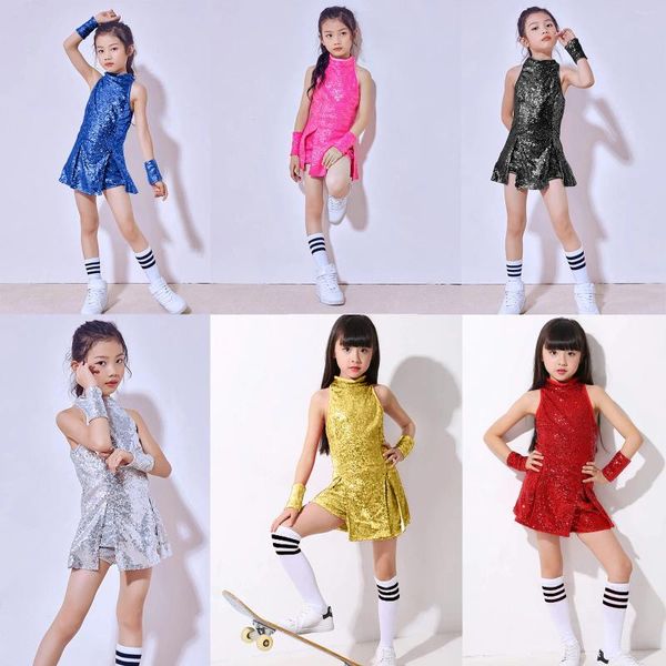 Conjuntos de roupas Lolanta 5-12 anos Meninas Lantejoulas Cheerleading Vestido com Meias Jazz Modern Street Dance Hip-Hop Performances Trajes