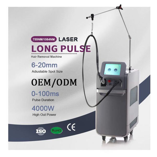 La più recente depilazione laser ad alessandrite impulso lungo 1064nm Nd Yag 755nm macchina per depilazione laser ad alessandrite Alex