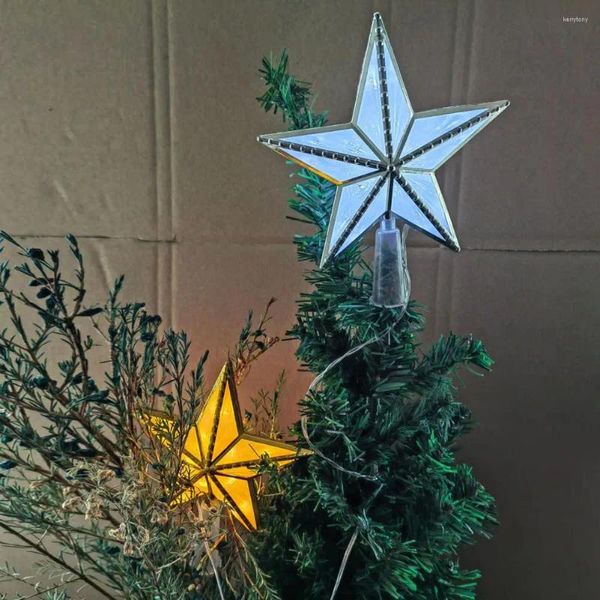 Cordas Árvore de Natal Topper Estrela Impermeável Iluminação Suave Alimentada por Bateria LED Brilhante Ornamento de Luz de Cinco Pontas