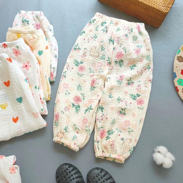 Calças meninos meninas algodão musselina mosquito calças de verão para bebê menina fina bambu bloomers moda casa coreia crianças roupas