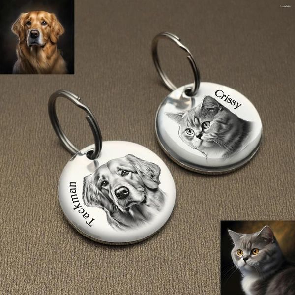 Etichetta per cani personalizzata ID per animali domestici personalizzata con acciaio inossidabile Po per cani e gatti Tag portachiavi commemorativo