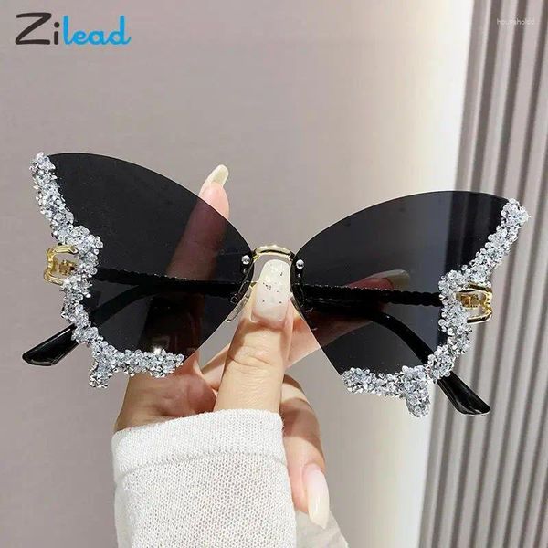 Occhiali da sole Zilead Luxury Glitter Diamond Butterfly Donna Moda Oversize Occhiali da sole senza montatura Occhiali da donna vintage Gafas