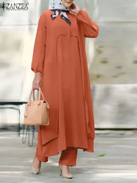 Abbigliamento etnico ZANZEA Abito Abaya musulmano Autunno Moda Set coordinati Camicetta a maniche lunghe da donna Pantaloni Tute urbane Abiti IsIamic Dubai