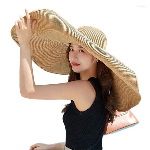 Cappelli a tesa larga Estate Gir Ins 25 cm Cappello da sole grande Visiera Donna Vacanza all'aperto Spiaggia Paglia Floppy Protezione solare