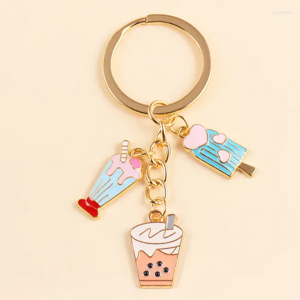 Schlüsselanhänger 2024 Trendy Nette Emaille Milch Tee Eis Anhänger Schlüsselbund Kreative Snack Schlüssel Ringe Für Frauen Männer Taschen Auto Dekor schmuck