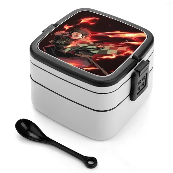 Louça Kamado Tanjirou Dupla Camada Bento Box Almoço Salada Anime Kimetsu No Yaiba Giyuu Ilustração Tomioka