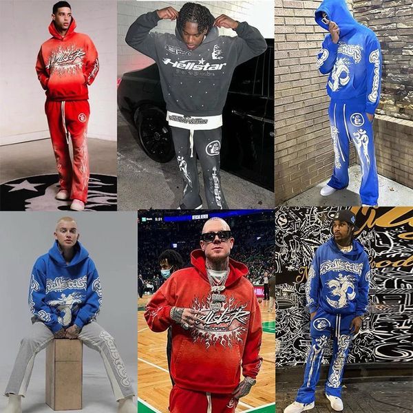 23 Hellstar Tracksuit Homens Mulheres Calças Com Capuz Corredores Hellstar Designer Hoodies Tracksuit Moletom Calças de Venda Quente Cores Vermelho Preto Azul Cinza Rosa Roupas