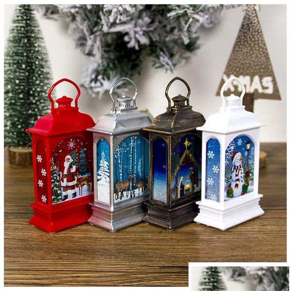 Decorações de Natal Natal Mini Lanterna LED Halloween Feriado Portátil Vermelho Pintado Pendurado Decoração Lâmpada Drop Delivery Home Gar Dh4nd