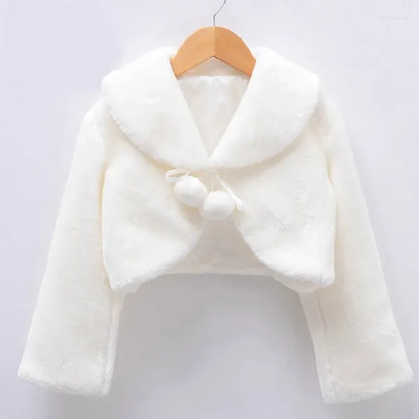 Пуховое пальто для детей, утепленная плюшевая куртка принцессы для девочек, укороченная накидка, шаль, болеро с длинными рукавами и цветком, теплая накидка для свадьбы, дня рождения
