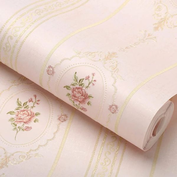 Carta da parati vintage con fiori a specchio europeo 3d Bellissimo soggiorno floreale Decorazioni per la camera da letto per bambini Sfondi Carta da parati a righe 240122