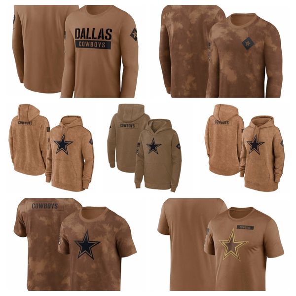 T-shirt Dallas''Cowboys''Brown Uomo Donna Gioventù 2023 Salute To Service Club Pullover con cappuccio