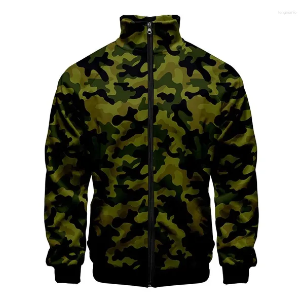 Jaquetas masculinas 3d impresso camuflagem zíper jaqueta moda roupas na moda casual oversized baggy streetwear casacos masculinos topo