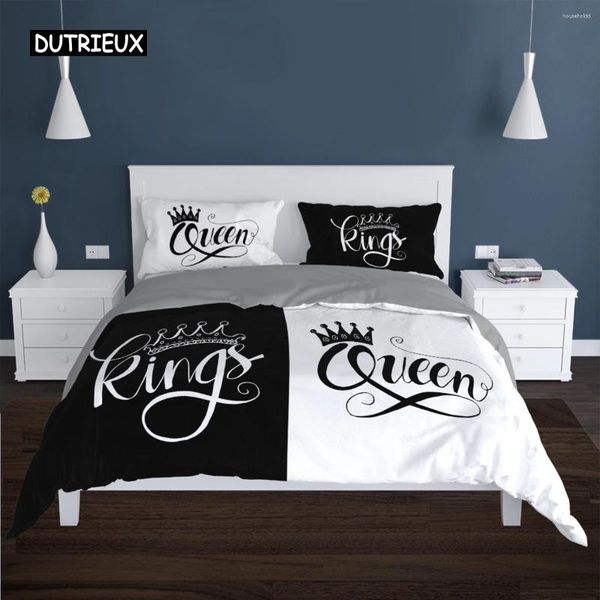 Conjuntos de cama Casais Modern Duvet Cover Queen 220x240 260x240 Crown Set Preto Cama Branca para Duplo 2 Sp Adulto Quarto