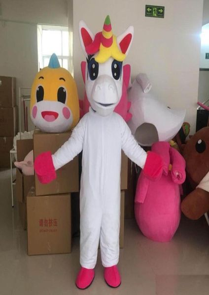 2019 Costume da mascotte unicorno adorabile cavallo volante bianco Cospaly personaggio animale dei cartoni animati adulto costume da festa di Halloween costo di carnevale6447427