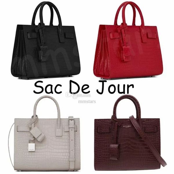 Sac De Jour Bag Nano Größeres Geprägtes Krokodil Glänzendes Leder mit Schloss Handtasche Hardware Tote Frauen Männer Messing Umhängetaschen Füße Pu314e