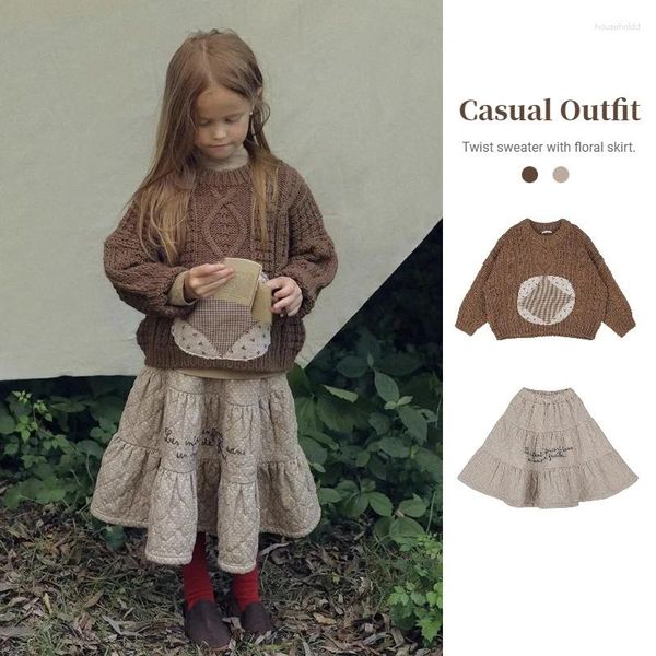 Kleidung Sets Mutter Kinder Mädchen Herbst 2024 Baby Vintage Patch Pullover Gesteppte Baumwolle Halb Rock Langarm Tops Kinder set