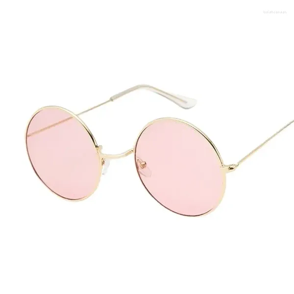 Óculos de sol 2024 retro redondo rosa mulher marca designer óculos de sol para liga espelho feminino preto