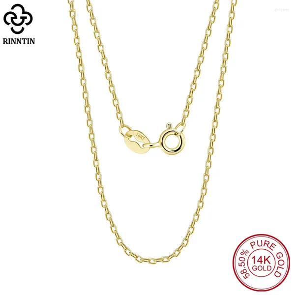 Catene Rinntin Genuino 14K Oro Massiccio 1.0mm Collana A Catena Cavo Per Le Donne Reale AU585 Rosa Bianca Collo Gioielli GC01