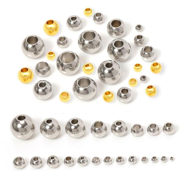 Perline 100 Pz/lotto Acciaio Inossidabile Placcato Oro 212 Mm Foro Grande Sfera Europea Del Distanziatore Allentato Per Creazione di Gioielli Risultati Fai Da Te Consegna di Goccia Dh8No