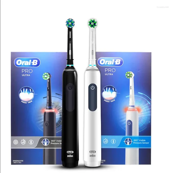 Orijinal Oral B Pro Ultra Elektrikli Diş Fırçası 4 Diş Fırçaları Yetişkin sakız bakımı Derin Temiz Akıllı Zamanlayıcı Basınç Sensörü
