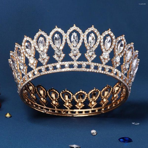 Fermagli per capelli Tiara nuziale Barocco Marquise Strass Corona rotonda Accessori per abiti da sposa