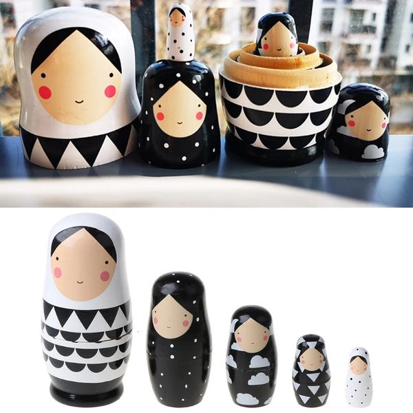 5 pçs conjunto russo nidificação bonecas de madeira matryoshka boneca artesanal pintado empilhamento bonecas brinquedos para crianças 240125