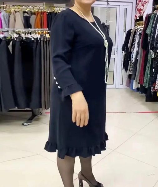 Plus size vestidos preto solto flounce midi vestido feminino manga longa primavera verão vintage casual 2024 roupas 20