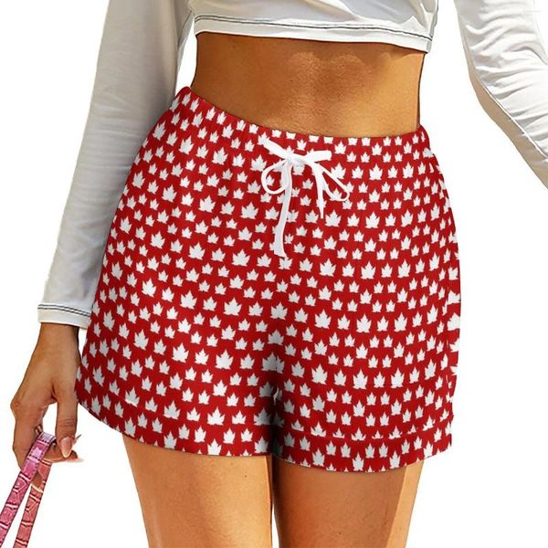 Shorts femininos bandeiras cintura alta canadá bandeira design com bolsos primavera bonito oversize calças curtas street wear bottoms