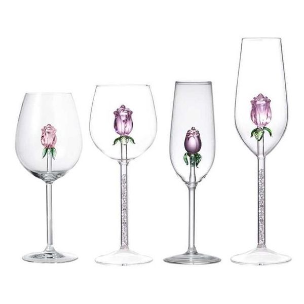 Copos de vinho Rose Wine Glasses Canecas com dentro de vidro Grande para presentes de semana Festa de casamento de aniversário Celebração de Natal 35Ed Drop Deli Dh5ew