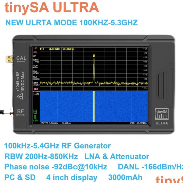 Rádio Tinysa Tra 100K53Ghz Hand Held Minúsculo Analisador de Espectro com Bateria 4 Tft Display Caixa de Presente 230830 Drop Delivery Eletrônicos Tel Dhz19